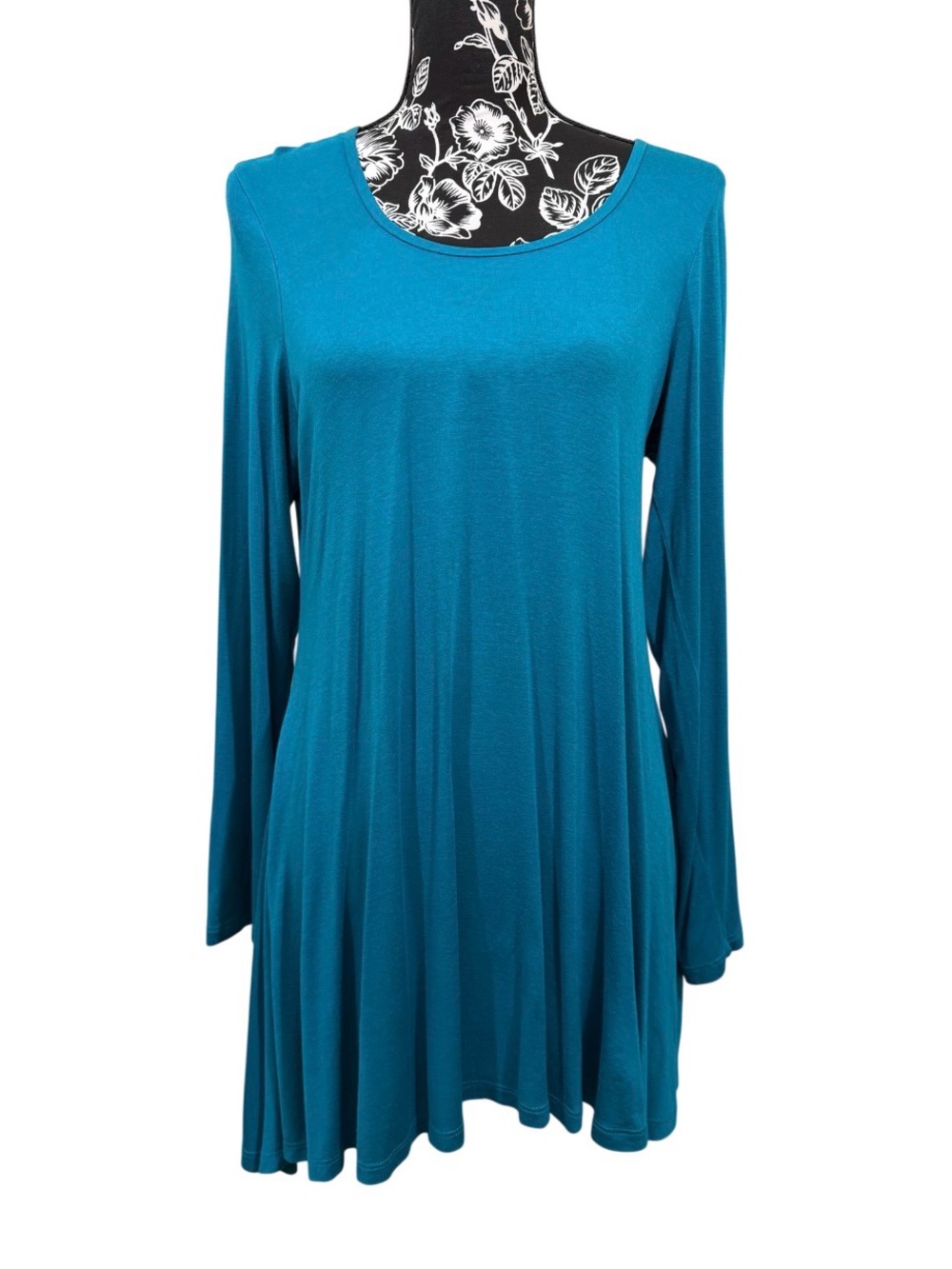 24/7 Comfort Apparel Teal Long-Sleeve Swing Tunic